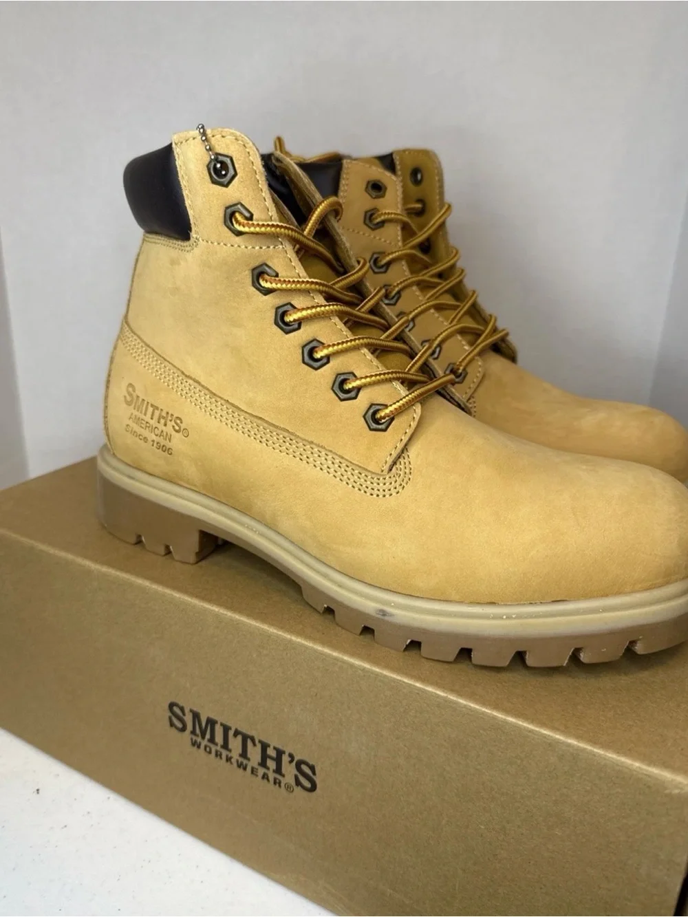 SMITH Wheat Nubuck Work Boots - Wheat and Black